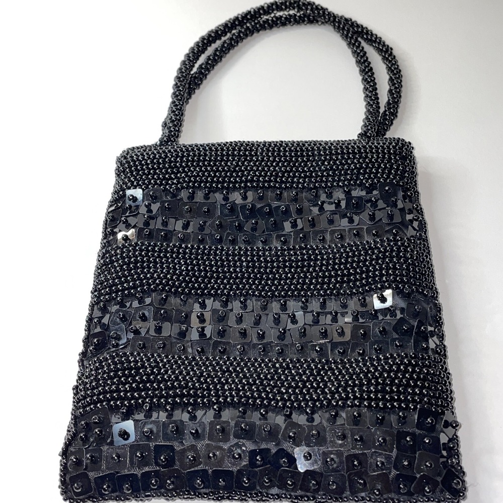 Vintage‎ La Regale Black Beaded Hand Made Purse Evening Cocktail Bag READ! AL4